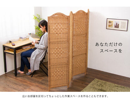 自立式  パーテーション 間仕切り4連 幅150cm 木製 天然木 衝立 遮光 シェード 折りたたみ パーティション 自立 アジアン 目隠し お洒落(代引不可)