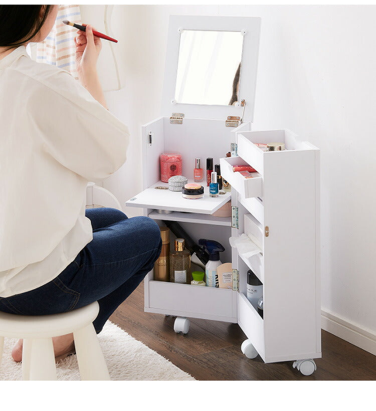 完成品 ドレッサー デスク テーブル 化粧台 ミラー付き 収納ワゴン コスメワゴン キャスター付き 鏡付き 収納 シンプル コンパクト ワゴン メイクボックス 大容量(代引不可)