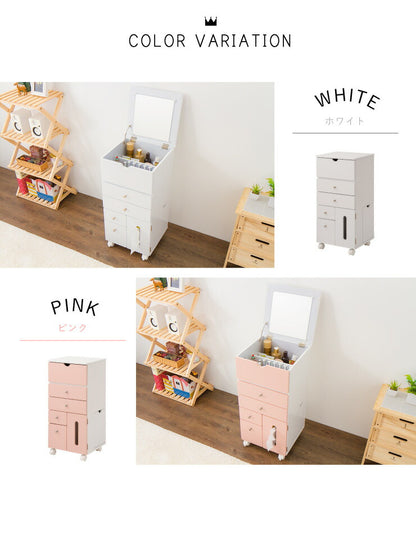 【完成品】ドレッサー コスメボックス 幅35 鏡付き ミラー 化粧台 鏡台 収納 北欧 木製 コスメワゴン メイクボックス おしゃれ 可愛い スリム(代引不可)