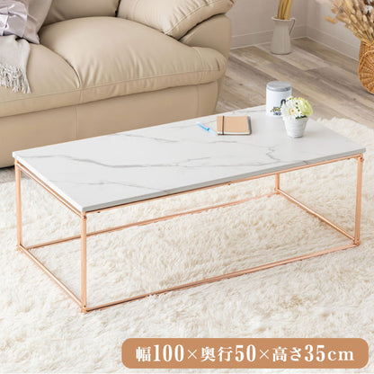 リビングテーブル 韓国風 大理石柄 耐荷重20kg 幅100cm スチール脚 ゴールド おしゃれ 軽量 一人暮らし 在宅ワーク デスク 机 子供 リビング 机(代引不可)