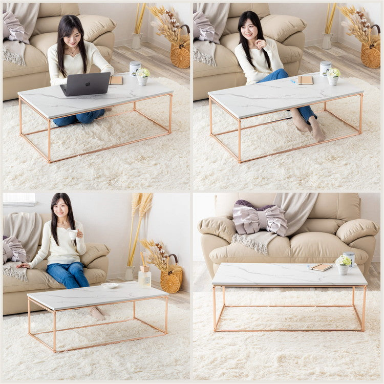 リビングテーブル 韓国風 大理石柄 耐荷重20kg 幅100cm スチール脚 ゴールド おしゃれ 軽量 一人暮らし 在宅ワーク デスク 机 子供 リビング 机(代引不可)