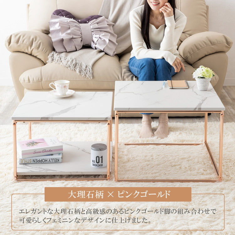 ネストテーブル ローテーブル 2点セット テーブル センターテーブル 伸縮 おしゃれ リビングテーブル コンパクト モダン シンプル ワイド 一人暮らし リビング 収納 棚 正方形 韓国インテリア(代引不可)