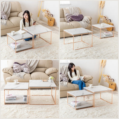 ネストテーブル ローテーブル 2点セット テーブル センターテーブル 伸縮 おしゃれ リビングテーブル コンパクト モダン シンプル ワイド 一人暮らし リビング 収納 棚 正方形 韓国インテリア(代引不可)
