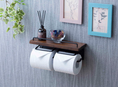 トイレットペーパーホルダー 2個掛け おしゃれ スタイリッシュ 落下防止 トイレットペーパー置き 壁掛け ヴィンテージ(代引不可)
