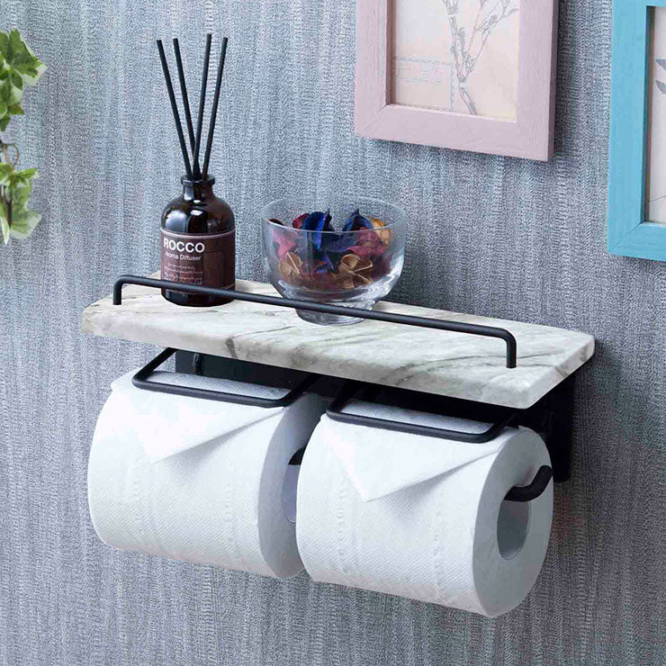 トイレットペーパーホルダー ダブル ペーパーホルダー 収納 大理石調 おしゃれ トイレ収納 収納 シンプル 台付き スタイリッシュ(代引不可)
