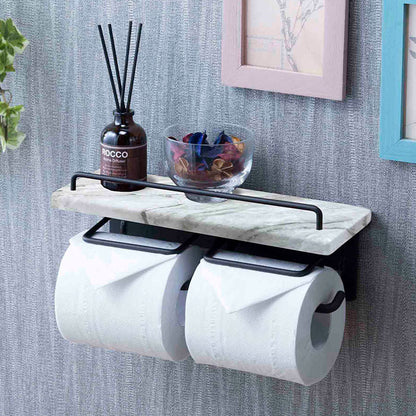 トイレットペーパーホルダー ダブル ペーパーホルダー 収納 大理石調 おしゃれ トイレ収納 収納 シンプル 台付き スタイリッシュ(代引不可)