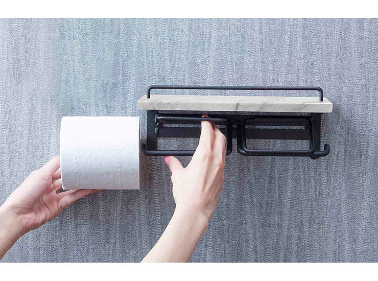 トイレットペーパーホルダー ダブル ペーパーホルダー 収納 大理石調 おしゃれ トイレ収納 収納 シンプル 台付き スタイリッシュ(代引不可)