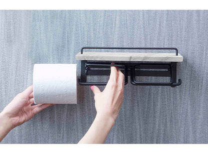 トイレットペーパーホルダー ダブル ペーパーホルダー 収納 大理石調 おしゃれ トイレ収納 収納 シンプル 台付き スタイリッシュ(代引不可)