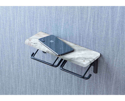 トイレットペーパーホルダー ダブル ペーパーホルダー 収納 大理石調 おしゃれ トイレ収納 収納 シンプル 台付き スタイリッシュ(代引不可)