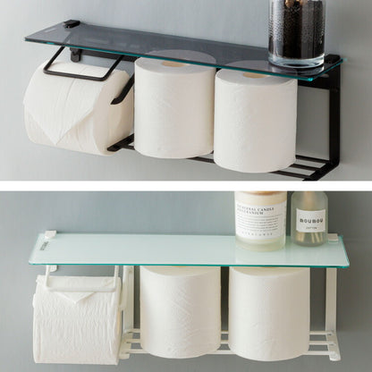 トイレットペーパーホルダー おしゃれ スタイリッシュ 落下防止 トイレットペーパー置き 壁掛け ヴィンテージ 収納付き 棚付き 天然木 アイアン