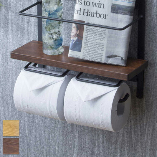トイレットペーパーホルダー おしゃれ スタイリッシュ 新聞置き付き ボトル置き付き 落下防止 トイレットペーパー置き 壁掛け ヴィンテージ(代引不可)