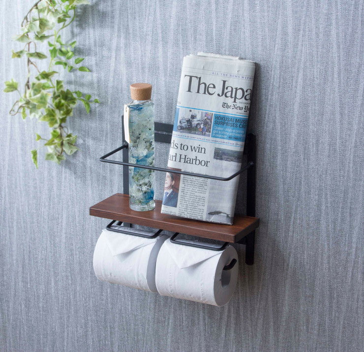トイレットペーパーホルダー おしゃれ スタイリッシュ 新聞置き付き ボトル置き付き 落下防止 トイレットペーパー置き 壁掛け ヴィンテージ(代引不可)