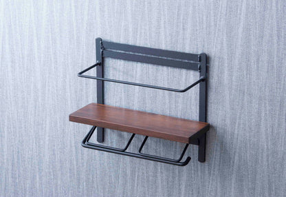 トイレットペーパーホルダー おしゃれ スタイリッシュ 新聞置き付き ボトル置き付き 落下防止 トイレットペーパー置き 壁掛け ヴィンテージ(代引不可)