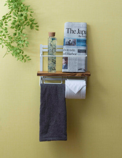 トイレットペーパーホルダー おしゃれ スタイリッシュ 新聞置き付き ボトル置き付き 落下防止 トイレットペーパー置き 壁掛け ヴィンテージ(代引不可)