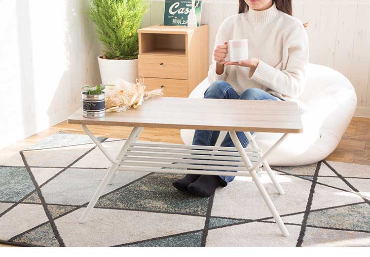 テーブル 折りたたみ ローテーブル センターテーブル 幅75cm リビングテーブル 折り畳みローテーブル 折れ脚テーブル デスク ローデスク 木製折りたたみテーブル シンプル 折り畳み 棚付き 完成品(代引不可)