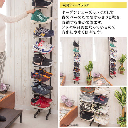 シューズラック 魅せるシューズラック 8足 突っ張り式 収納 棚 靴ラック 収納 ラック 玄関 ラック 玄関棚 おしゃれ 竹製 コンパクト オープンラック しっかり 省 スペース(代引不可)