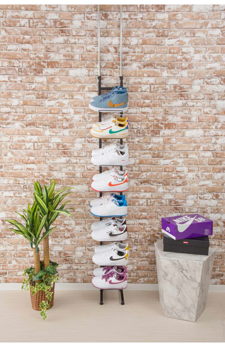 シューズラック 魅せるシューズラック 8足 突っ張り式 収納 棚 靴ラック 収納 ラック 玄関 ラック 玄関棚 おしゃれ 竹製 コンパクト オープンラック しっかり 省 スペース(代引不可)