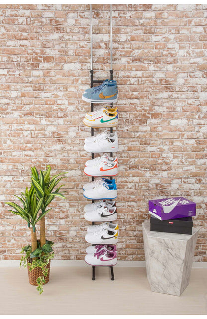 シューズラック 魅せるシューズラック 8足 突っ張り式 収納 棚 靴ラック 収納 ラック 玄関 ラック 玄関棚 おしゃれ 竹製 コンパクト オープンラック しっかり 省 スペース(代引不可)