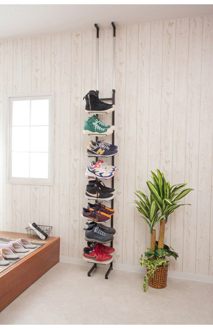 シューズラック 魅せるシューズラック 8足 突っ張り式 収納 棚 靴ラック 収納 ラック 玄関 ラック 玄関棚 おしゃれ 竹製 コンパクト オープンラック しっかり 省 スペース(代引不可)