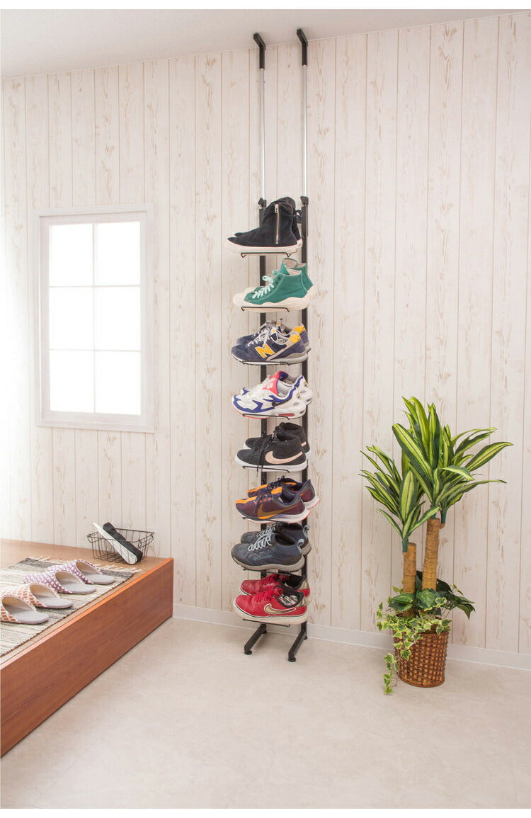 シューズラック 魅せるシューズラック 8足 突っ張り式 収納 棚 靴ラック 収納 ラック 玄関 ラック 玄関棚 おしゃれ 竹製 コンパクト オープンラック しっかり 省 スペース(代引不可)