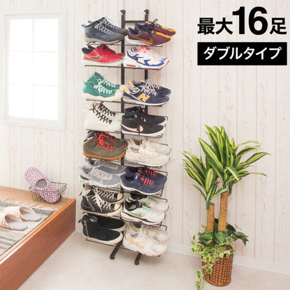 シューズラック 魅せるシューズラック 16足 突っ張り式 収納 棚 靴ラック 収納 ラック 玄関 ラック 玄関棚 おしゃれ 竹製 コンパクト オープンラック しっかり 省 スペース(代引不可)