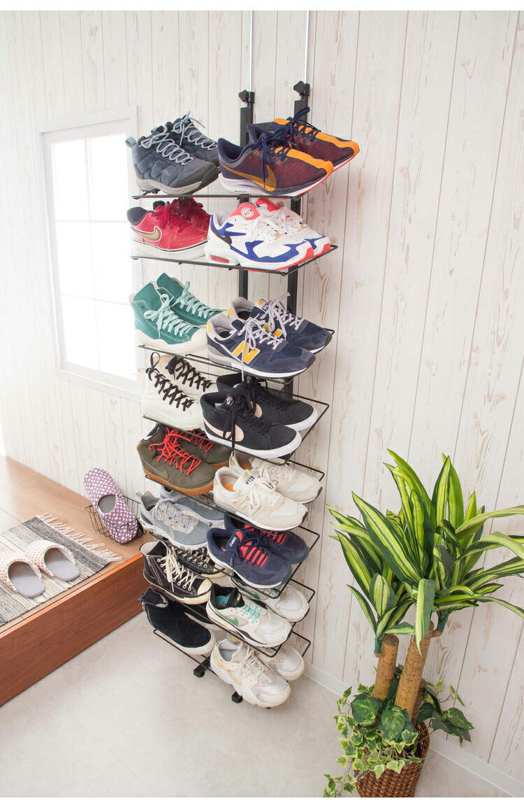 シューズラック 魅せるシューズラック 16足 突っ張り式 収納 棚 靴ラック 収納 ラック 玄関 ラック 玄関棚 おしゃれ 竹製 コンパクト オープンラック しっかり 省 スペース(代引不可)