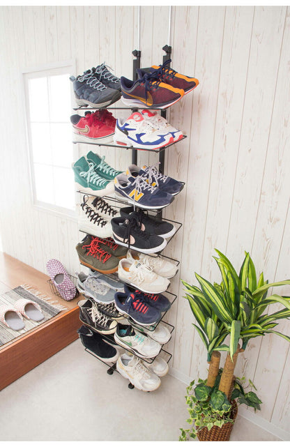 シューズラック 魅せるシューズラック 16足 突っ張り式 収納 棚 靴ラック 収納 ラック 玄関 ラック 玄関棚 おしゃれ 竹製 コンパクト オープンラック しっかり 省 スペース(代引不可)