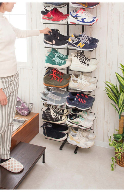 シューズラック 魅せるシューズラック 16足 突っ張り式 収納 棚 靴ラック 収納 ラック 玄関 ラック 玄関棚 おしゃれ 竹製 コンパクト オープンラック しっかり 省 スペース(代引不可)