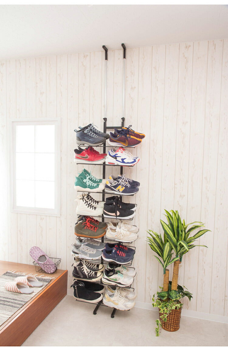 シューズラック 魅せるシューズラック 16足 突っ張り式 収納 棚 靴ラック 収納 ラック 玄関 ラック 玄関棚 おしゃれ 竹製 コンパクト オープンラック しっかり 省 スペース(代引不可)