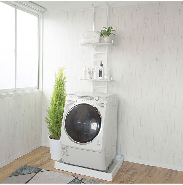 伸縮 突っ張りランドリーラック 大理石柄 2枚 ワイヤー付き バスケット 防水パン対応 突っ張り 突っ張り式ランドリーラック バスケット カゴ 洗濯 洗濯機 ラック ランドリー収納 洗面所 フラット棚(代引不可)