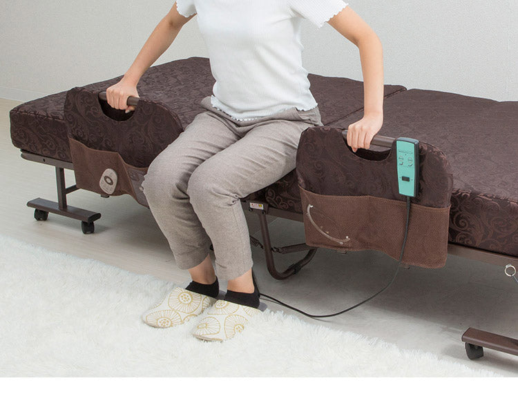 コイルスプリング 折りたたみ　電動ベッド 極厚13cm 高反発ウレタン使用　キャスター付き 電動ベッド 介護ベッド 折りたたみ 電動リクライニングベッド 電動 折りたたみベッド 折り畳み 介護用ベット 介護用 簡易ベッド  TS-2270P(代引不可)