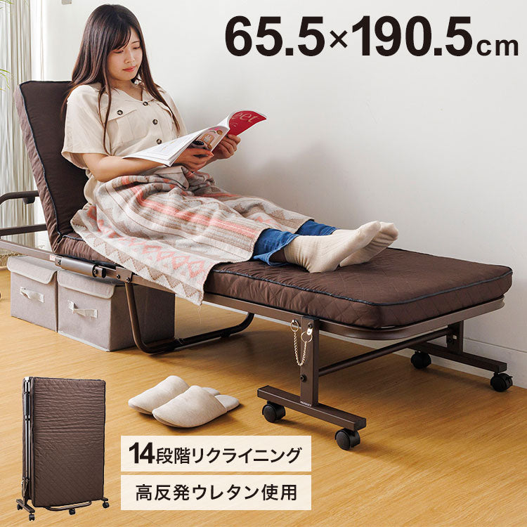ベッド 折りたたみベッド コンパクト 小型ベッド スモール シングル 幅65 折り畳みベッド 簡易ベッド ベッドフレーム マットレス一体型 省スペース キャスター付き(代引不可)