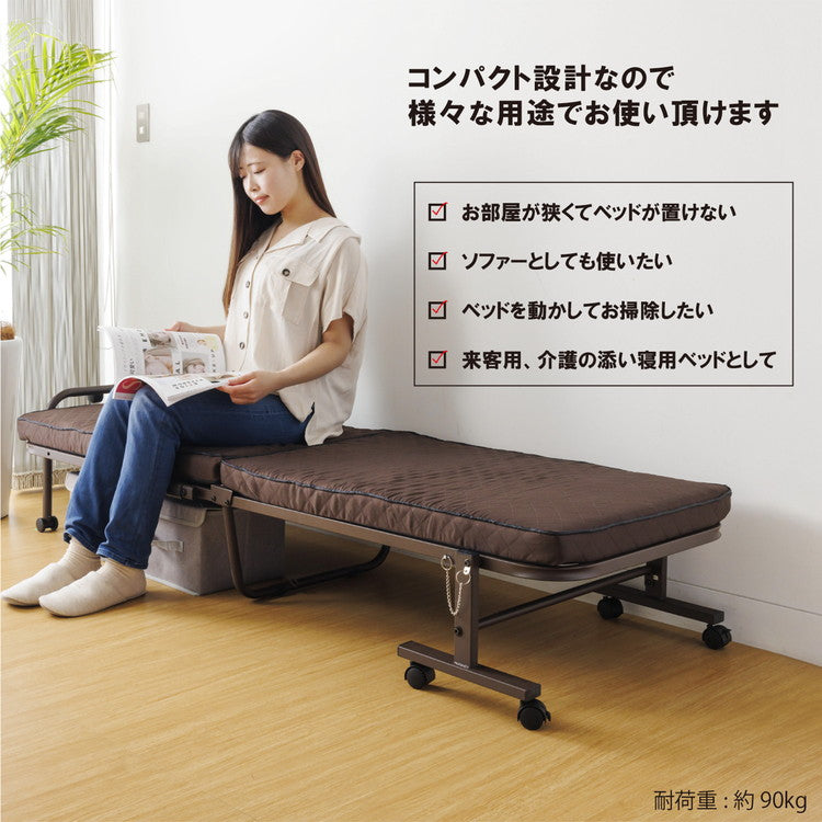 ベッド 折りたたみベッド コンパクト 小型ベッド スモール シングル 幅65 折り畳みベッド 簡易ベッド ベッドフレーム マットレス一体型 省スペース キャスター付き(代引不可)