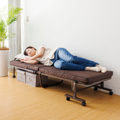 ベッド 折りたたみベッド コンパクト 小型ベッド スモール シングル 幅65 折り畳みベッド 簡易ベッド ベッドフレーム マットレス一体型 省スペース キャスター付き(代引不可)