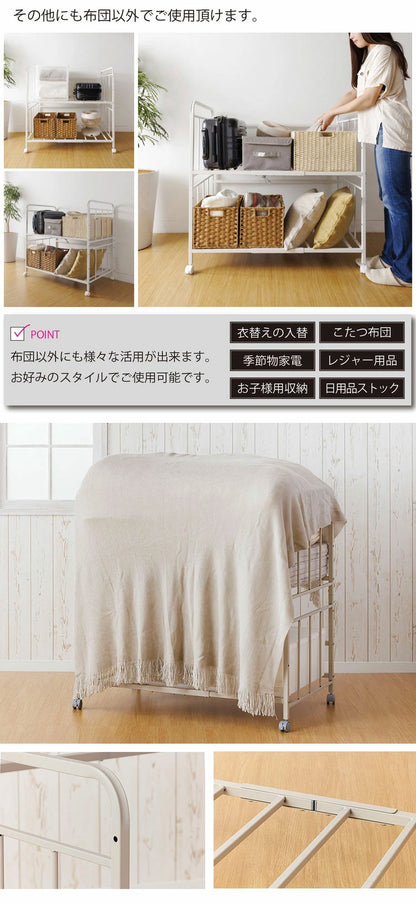 布団 収納 ラック ハイタイプ 布団落下防止機能 ストッパー機能キャスター付き 2段 高さ6段調整 幅103cm×奥行65cm×高さ100cm 大容量 隙間11cm 整理棚 干し 整理棚(代引不可)