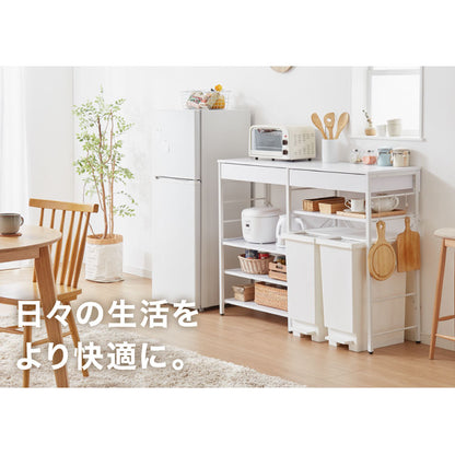キッチンカウンター ゴミ箱上ラック カトラリー収納付き 2杯 大容量  120cm 可動棚3枚 スライドテーブル1枚付き レンジ台 間仕切り 収納棚 おしゃれ 北欧 シンプル キッチン 収納 間仕切り