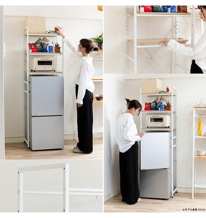 伸縮 冷蔵庫ラック  幅55~75cm 耐荷重15kg  レンジラック 冷蔵庫 上 ランドリーラック スチールラック おしゃれ キッチン 収納棚 収納 ラック 棚 隙間収納 すきま収納 ダストボックス 北欧 ゴミ箱 キッチンラック(代引不可)