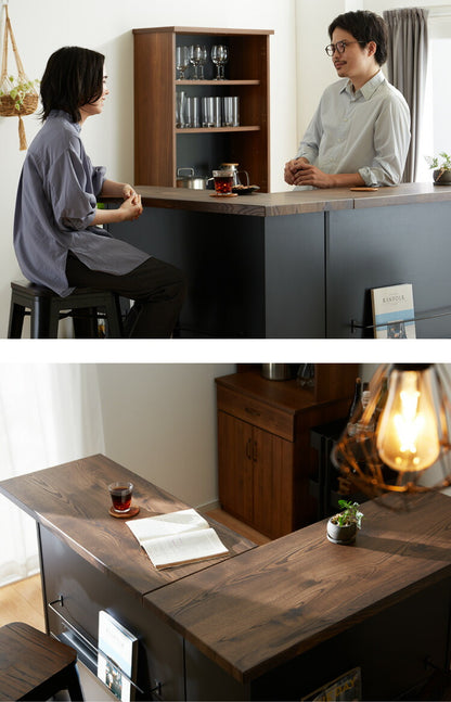 バーカウンター テーブル L字 日本製 完成品 高さ104 カウンターテーブル バーテーブル カウンター下収納 開梱設置無料 キッチン 収納 バーテーブル(代引不可)