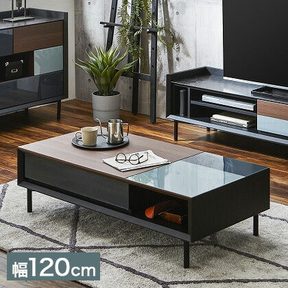 センターテーブル ローテーブル 120×60 木目×ガラスデザイン ガラス天板 スチール脚 おしゃれ モダン 幅120 奥行60 高さ35 コーヒーテーブル(代引不可)