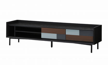 テレビ台 テレビボード 完成品 幅180 木目×ガラスデザイン ガラス天板 ローボード 2口コンセント TV台 TVボード スチール脚 おしゃれ モダン(代引不可)