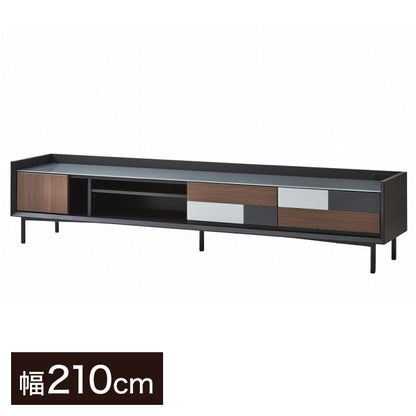 テレビ台 テレビボード 完成品 幅210 木目×ガラスデザイン ガラス天板 ローボード 2口コンセント TV台 TVボード スチール脚 おしゃれ モダン(代引不可)