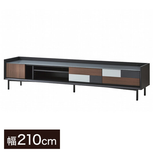 テレビ台 テレビボード 完成品 幅210 木目×ガラスデザイン ガラス天板 ローボード 2口コンセント TV台 TVボード スチール脚 おしゃれ モダン(代引不可)