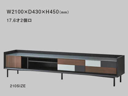 テレビ台 テレビボード 完成品 幅210 木目×ガラスデザイン ガラス天板 ローボード 2口コンセント TV台 TVボード スチール脚 おしゃれ モダン(代引不可)