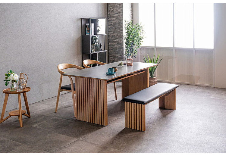 ダイニングテーブル 165×85cm 棚付き 収納 リビングテーブル セラミック 木製 オーク ウォールナット おしゃれ モダン 和風 リビング ダイニング 食卓 テーブル(代引不可)