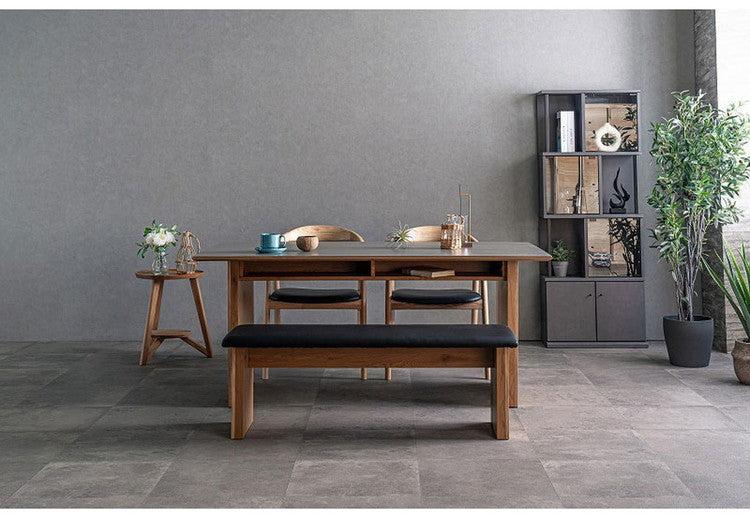 ダイニングセット 4点セット テーブル ベンチ チェア2脚 棚付き 収納 ダイニングテーブル セラミック 木製 オーク ウォールナット おしゃれ モダン 和風 リビング 食卓 ダイニングチェア 椅子(代引不可)