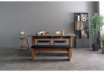 ダイニングセット 4点セット テーブル ベンチ チェア2脚 棚付き 収納 ダイニングテーブル セラミック 木製 オーク ウォールナット おしゃれ モダン 和風 リビング 食卓 ダイニングチェア 椅子(代引不可)