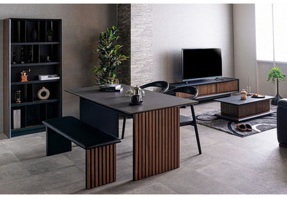 ダイニングセット 4点セット テーブル ベンチ チェア2脚 棚付き 収納 ダイニングテーブル セラミック 木製 オーク ウォールナット おしゃれ モダン 和風 リビング 食卓 ダイニングチェア 椅子(代引不可)