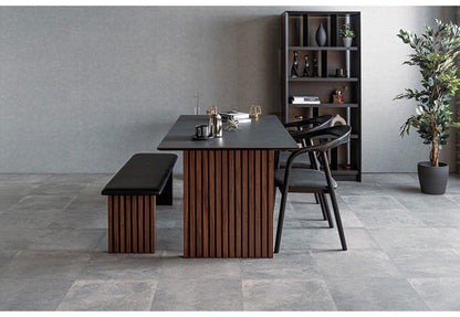 ダイニングセット 4点セット テーブル ベンチ チェア2脚 棚付き 収納 ダイニングテーブル セラミック 木製 オーク ウォールナット おしゃれ モダン 和風 リビング 食卓 ダイニングチェア 椅子(代引不可)