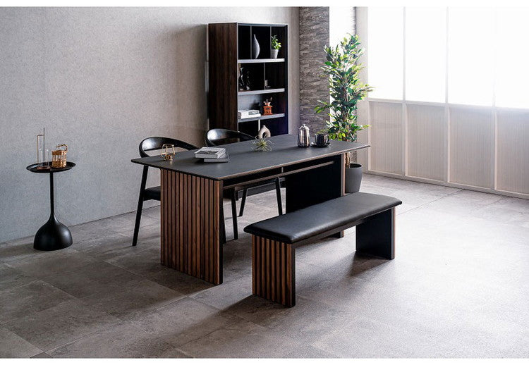 ダイニングセット 4点セット テーブル ベンチ チェア2脚 棚付き 収納 ダイニングテーブル セラミック 木製 オーク ウォールナット おしゃれ モダン 和風 リビング 食卓 ダイニングチェア 椅子(代引不可)