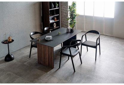 ダイニングセット 5点セット テーブル チェア4脚 棚付き 収納 ダイニングテーブル セラミック 木製 オーク ウォールナット おしゃれ モダン 和風 リビング ダイニング 食卓 ダイニングチェア 椅子(代引不可)